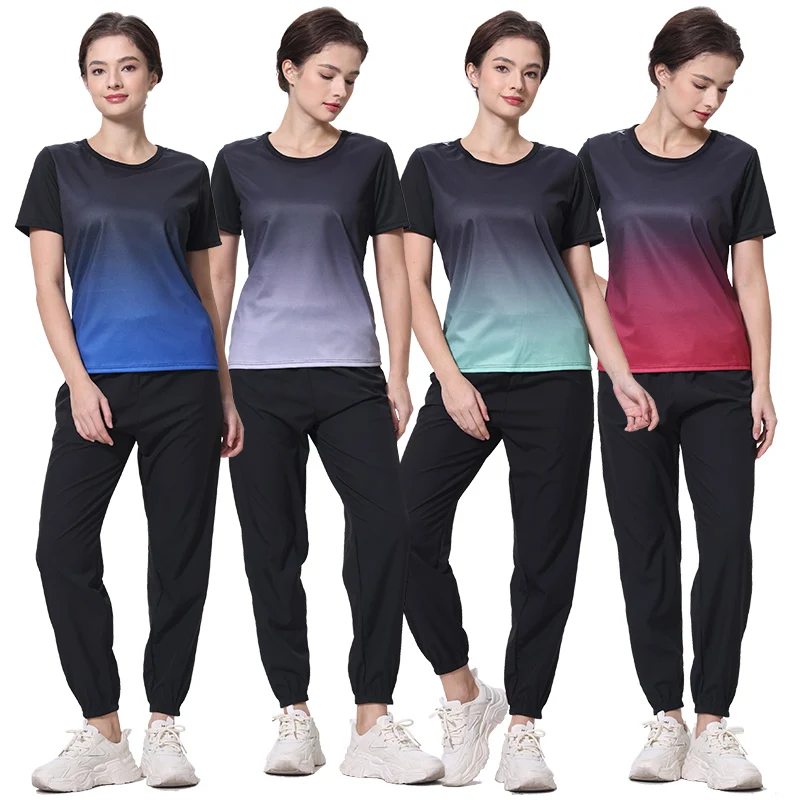 

Летний женский сухой костюм из 2/1 предметов, спортивный костюм для отдыха, бега, дышащий Джокер с короткими рукавами, черные шаровары