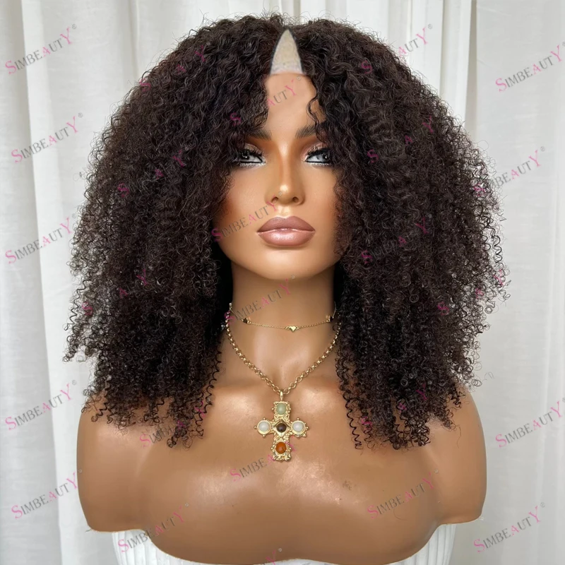 

Brazilian Human Hair Afro Kinky Curly 200Density Short Bob Opening V Part Wigs for Black Women Easy Wear Glueless Cheap Wigs