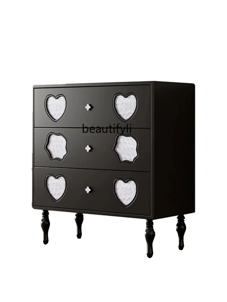 French Style Chest of Drawers Shell Solid Wood  Retro Nordic Chest of Drawer Home Curio Cabinet Living Room Art Storage Cabinet