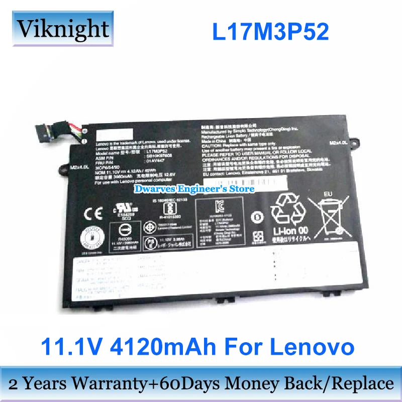 

Genuine 11.1V 4120mAh 45Wh Battery L17M3P52 SB10K97608 01AV447 Charge For Lenovo ThinkPad R480 E480 E580 E58016CD R4800NC Laptop