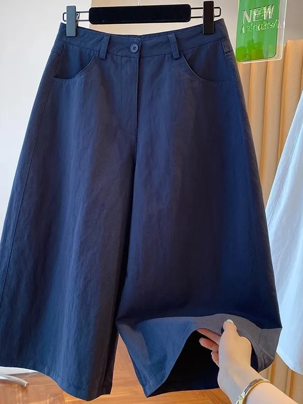 Pantalones Casuales de Cintura Alta, Corte Recto y Pierna Ancha para Mujer, Verano, Mezcla de Algodón y Lino, Talla Grande, Ajuste Holgado y Delgado