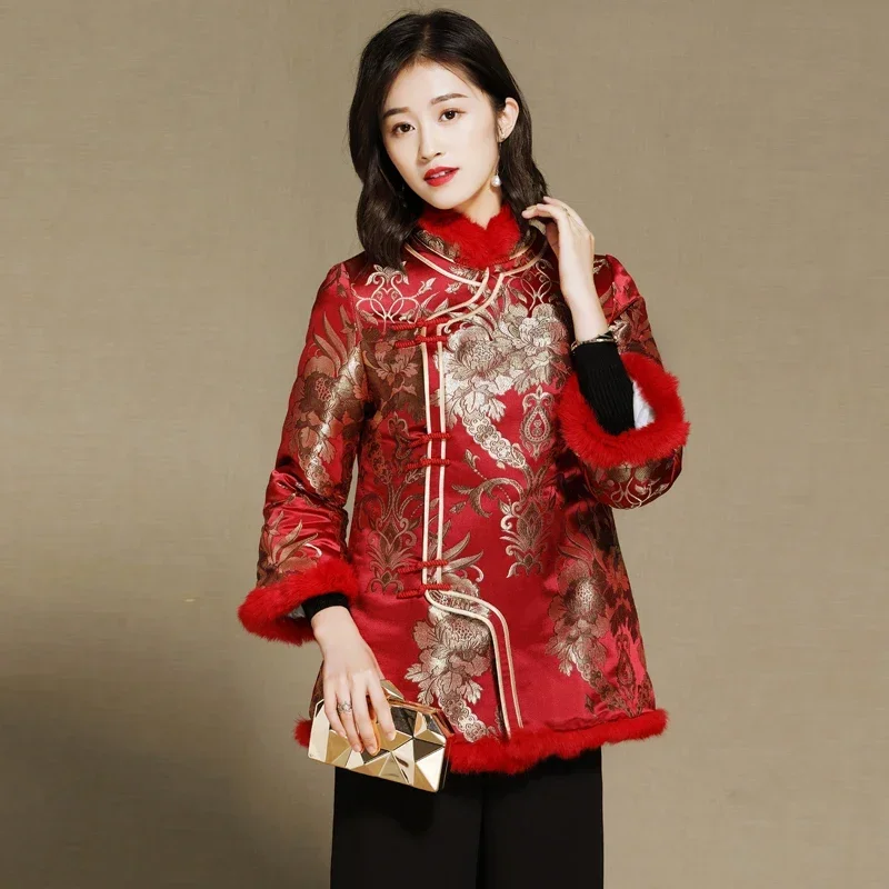 

Cosbao китайские топы Cheongsam для женщин, хлопковая теплая китайская новогодняя женская одежда Shanghai Tang, традиционная китайская одежда F