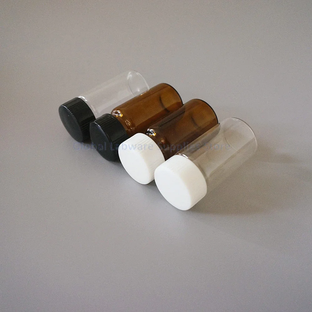 20pcs/pack 20ml (Clear/ Brown) Glass Seal Bottle Reagent Sample Vials with Plastic Lid Screw Cap