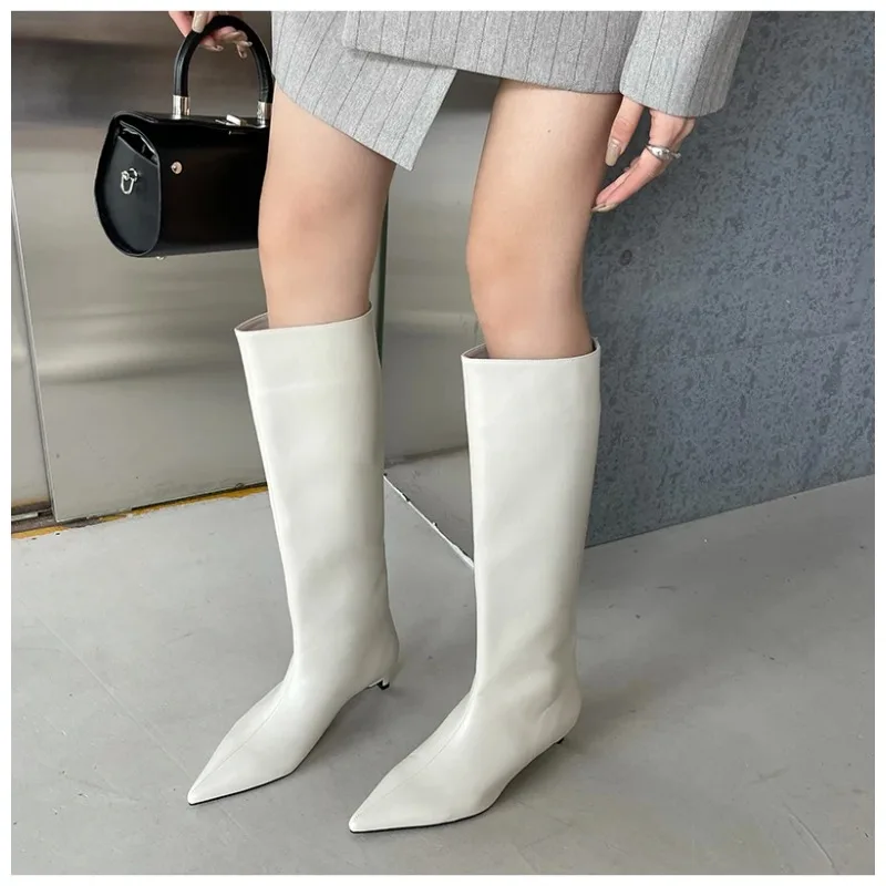 

Slip-On Low Thin Heels Cowboy Ladies Shoes Botas De Mujer Autumn Winter Cosy Pointed Toe Woman Knee-High Boots