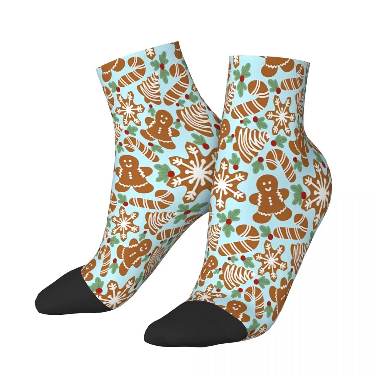 

Gingerbread And Holly Blue Cookies Cookie Ankle Socks Male Mens Women Winter Stockings Printed