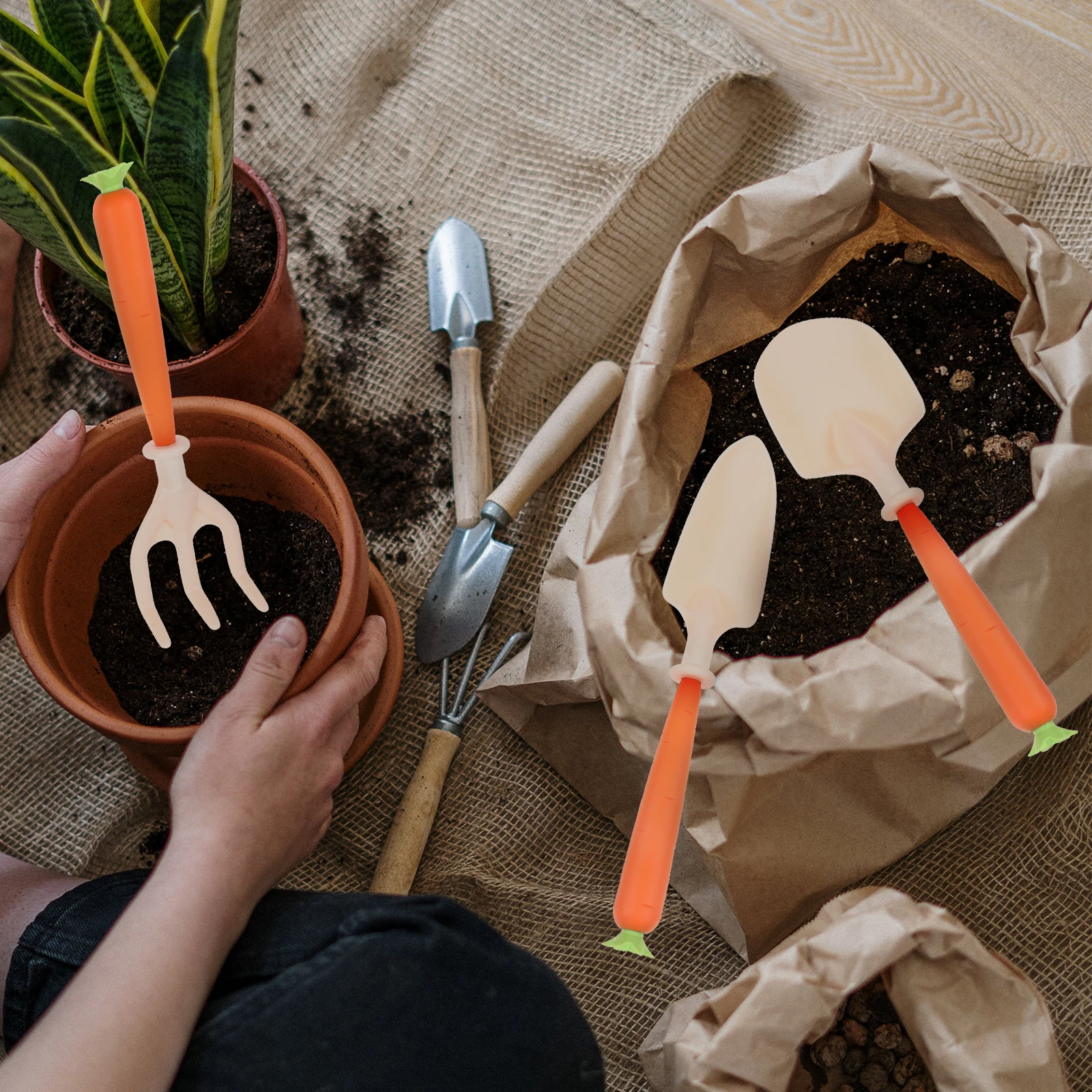 

Planting Tool Set Garden Hand Trowels Gardening for Children's Tools Digging Rake Shovel