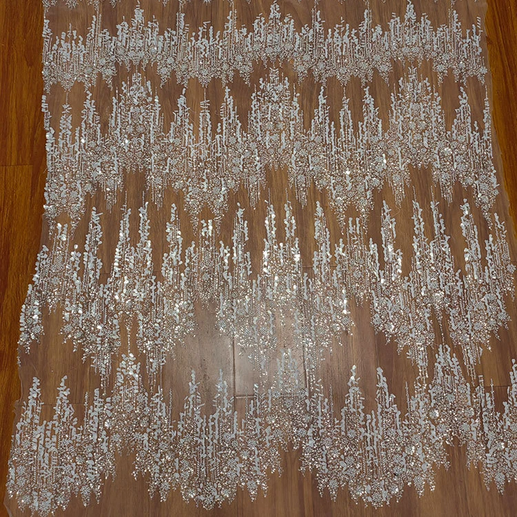 Exquisite White Sequins Lace Fabric for Wedding Dresses Clothing Accessories DIY Decoration