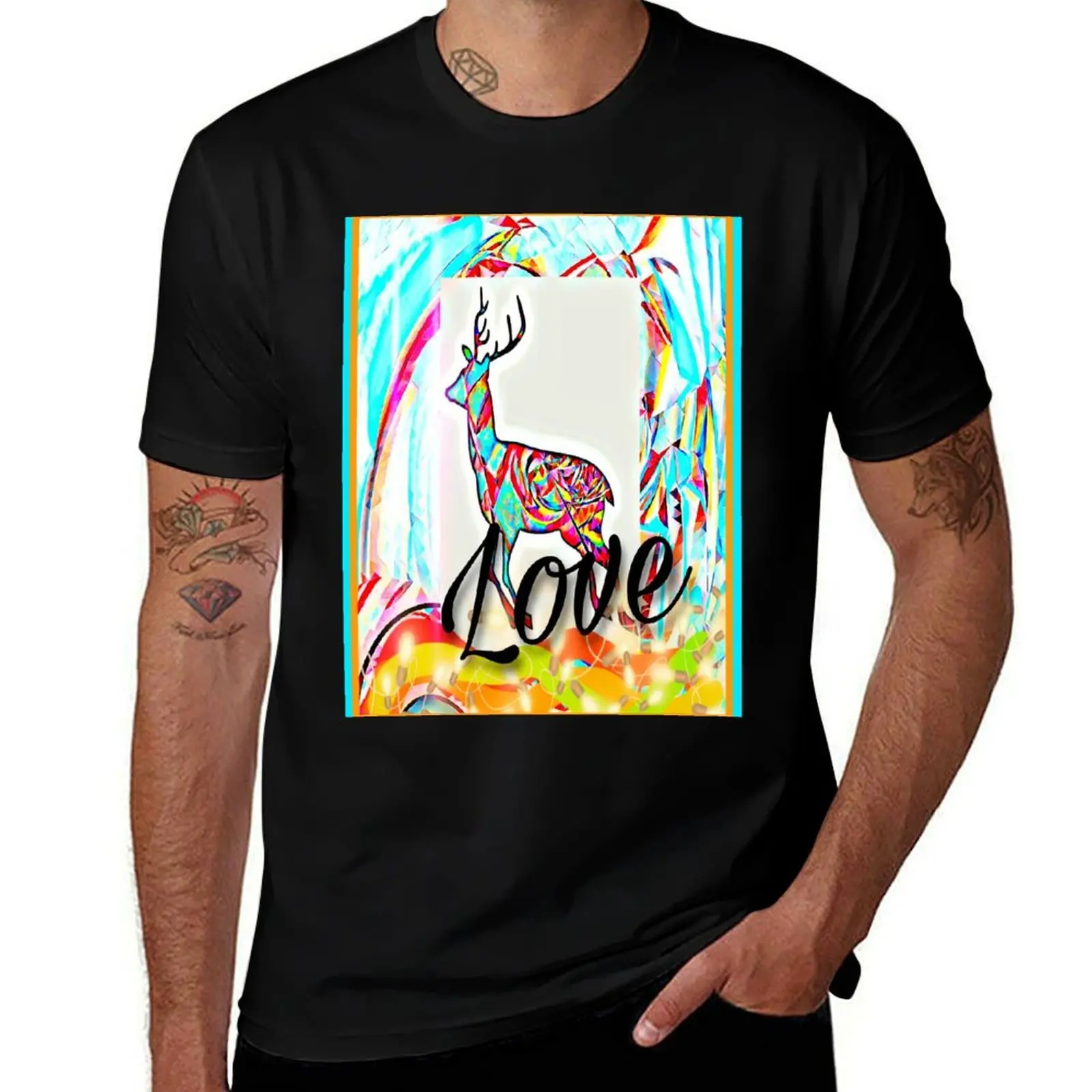 Christmas reindeer. Love.Digital art. T-Shirt t shirts for man cotton funny T-Shirt