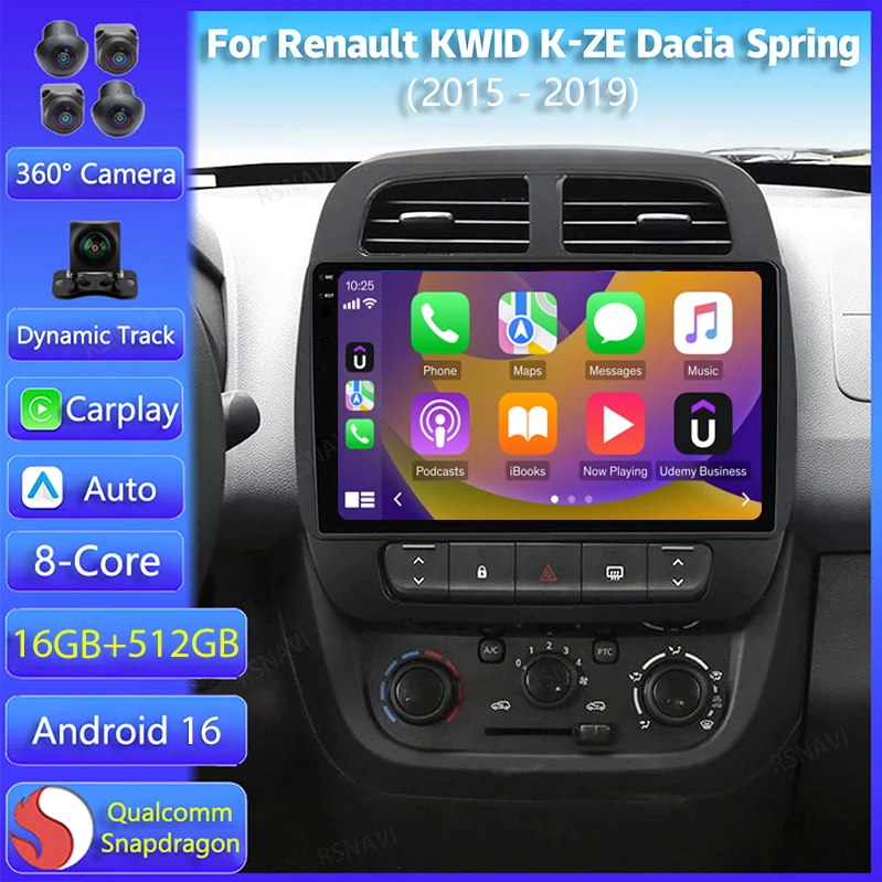 Android 16 Carplay Car Radio For Renault KWID K-ZE Dacia Spring 2015 2016 2017- 2019 Multimedia GPS Player Stereo 2din Head Unit
