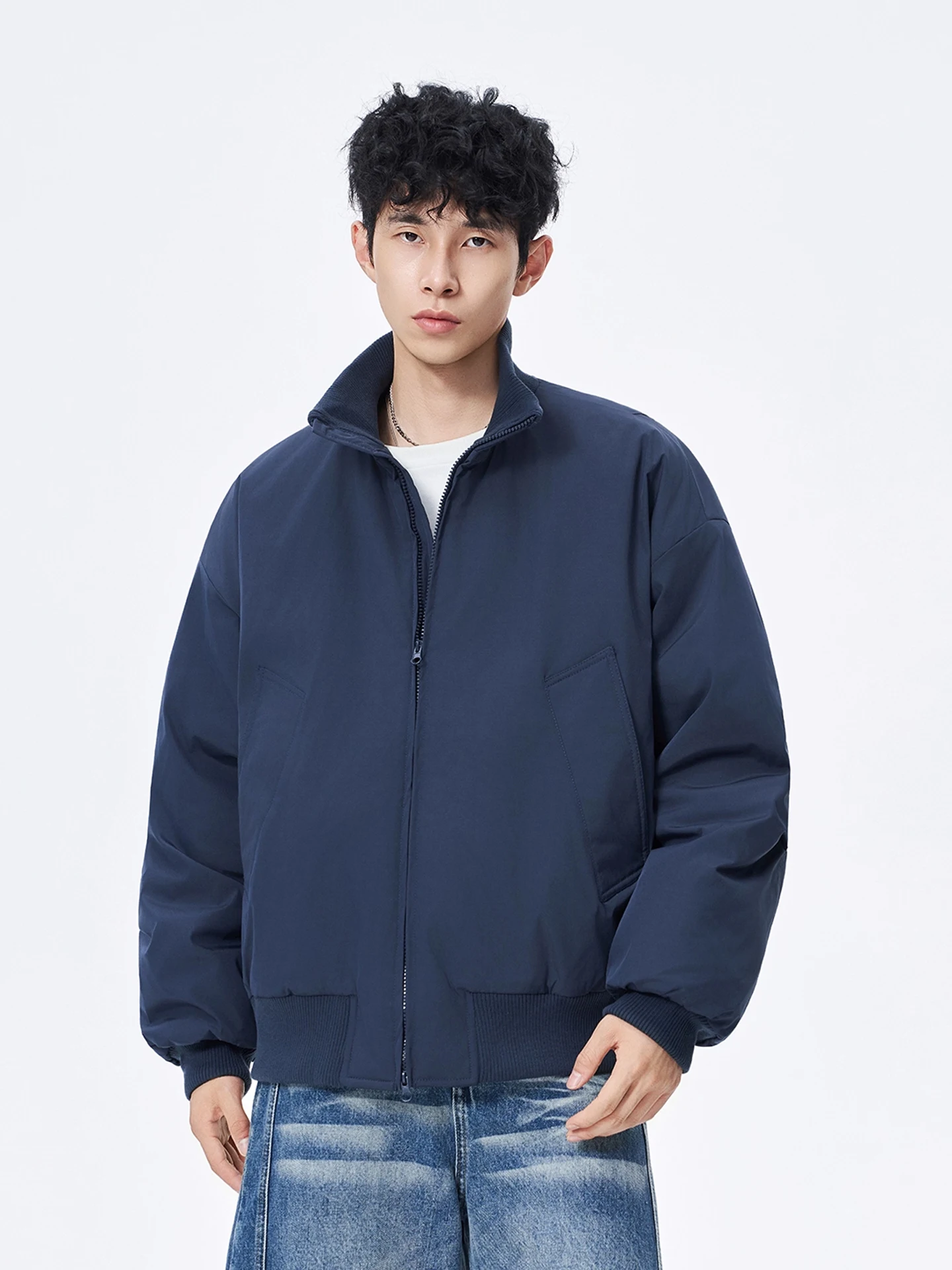 

Синяя хлопковая летная куртка, мужская зимняя ветрозащитная теплая рабочая одежда, пальто с украшением на молнии, свободная посадка, молодежная мода