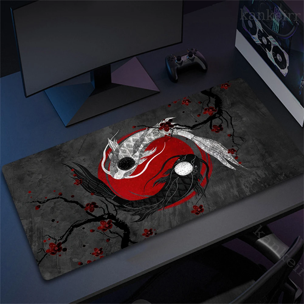 Fish XXL Lock Edge Mousepad Koi Taichi Neutral Large Gaming Desk Mat Keyboard Mats Mouse Mat Beast Desk Pad For Gift Mouse Pad