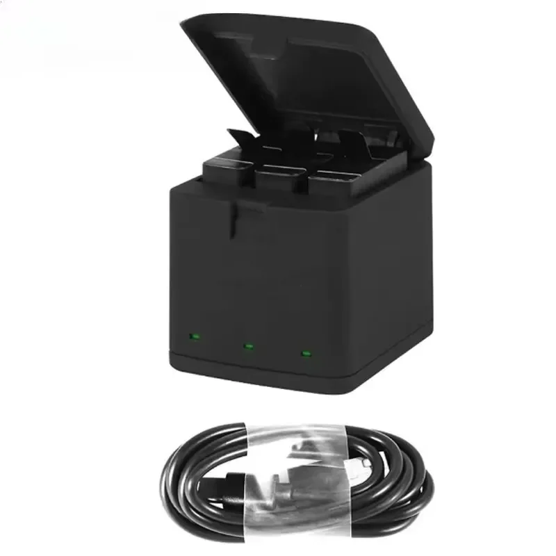 [New] 3.85V 1220mAh for Hero 8 Camera Battery+3 Slots LED Light Charger Type C Cable for Hero 5 6 7 8 Black