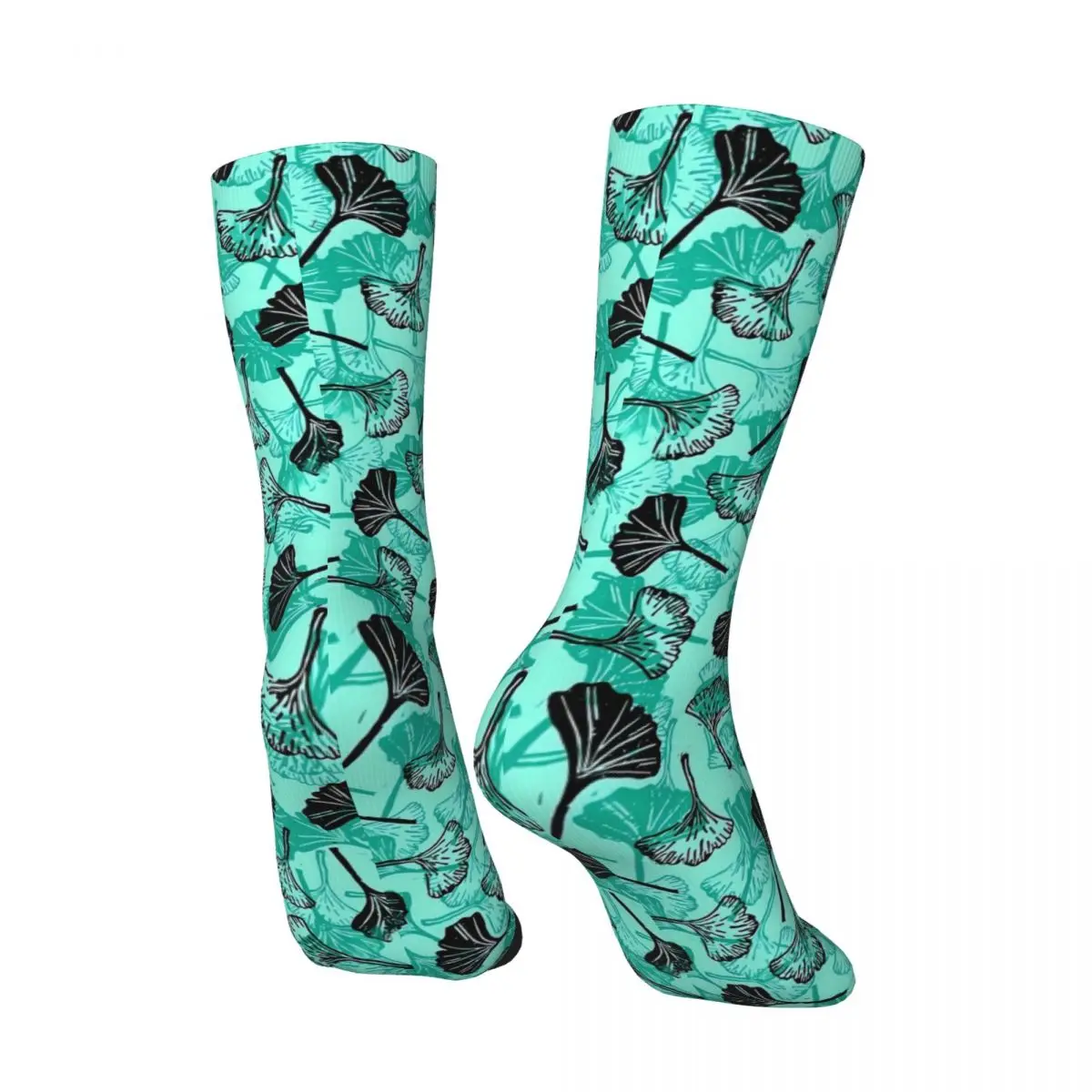 Ginkgo Biloba Art Stockings Green and Black Leaves Graphic Fashion Socks Autumn Non Slip Socks Women Men  Comfortable Socks