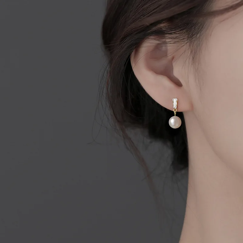 Multiple Specifications 925 Sterling Silver Square Zircon Pearl Stud Earrings for Woman Korean Temperament Piercing Jewelry Gift