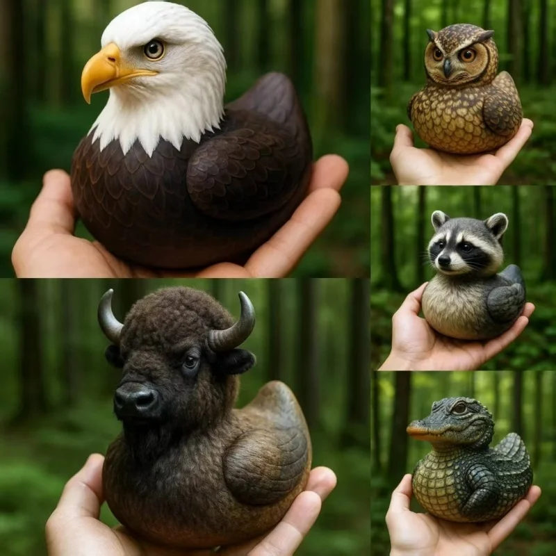 Funny Resin Wildlife Duck Figurine Novelty Owl Eagle Raccoon Duck Statue Sculpture Room Decor Desk Decor Collection Gift