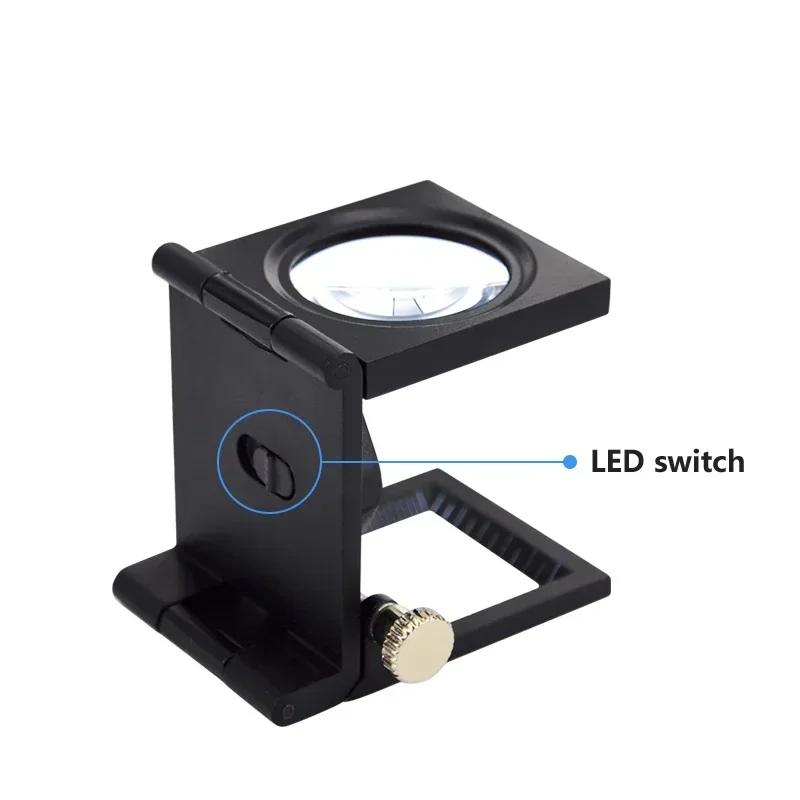 Portable folding magnifying glass ten times mirror HD optical with light scale repair inspection antique tool magnifying glass