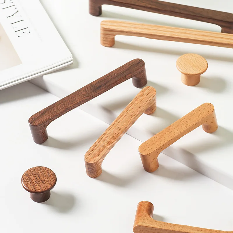 Retro Walnut Wooden Kitchen Cabinet Handle Solid Beech Cabinet Door Knob Cupboard Furniture Drawer Pull Lengthen Wardrobe Handle