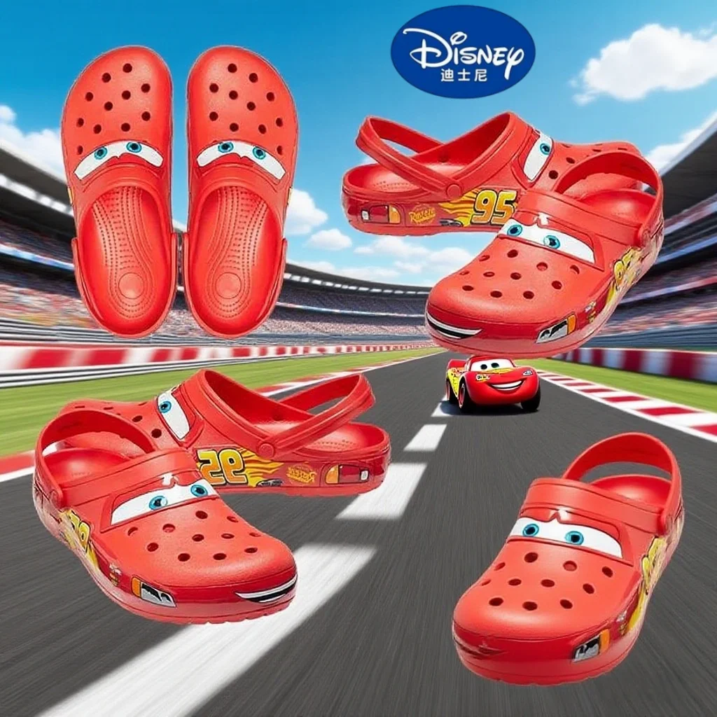 

Disney Lightning McQueen Pixar Cartoon Solid Waterproof Slippers Beach Shoes Sandals Casual Breathable Ankle-Wrap Shoes Gift/*-.