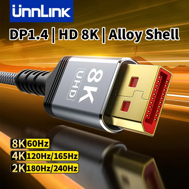 Unnlink DisplayPort 1.4 Cable 8K 60Hz, 4K 165Hz, 4K 144Hz, 4K 120Hz, 2K 240Hz DP Cable 5m 3m 2m 1.5m 1m