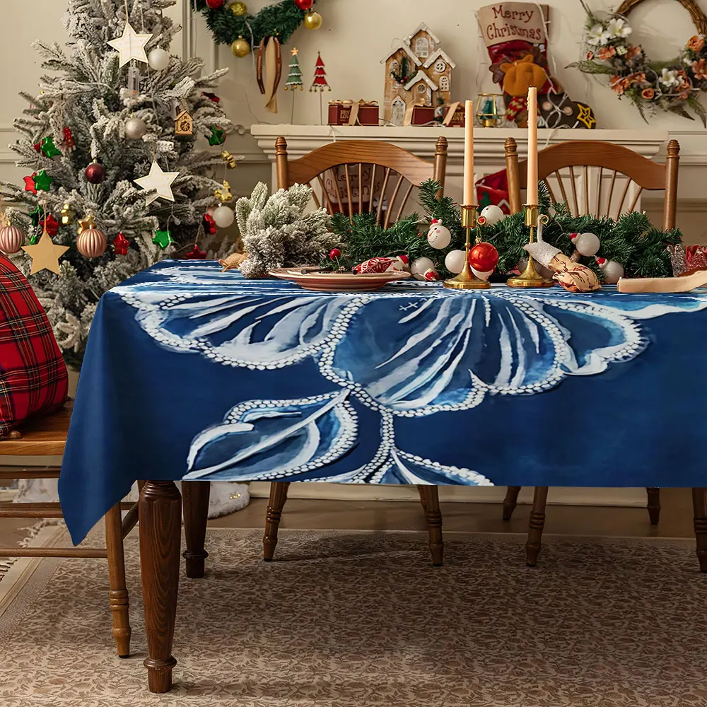 Navy Blue Light Star Decor Waterproof table cloth, splash-proof tablecloth, for party, Halloween, Christmas, dining, camping