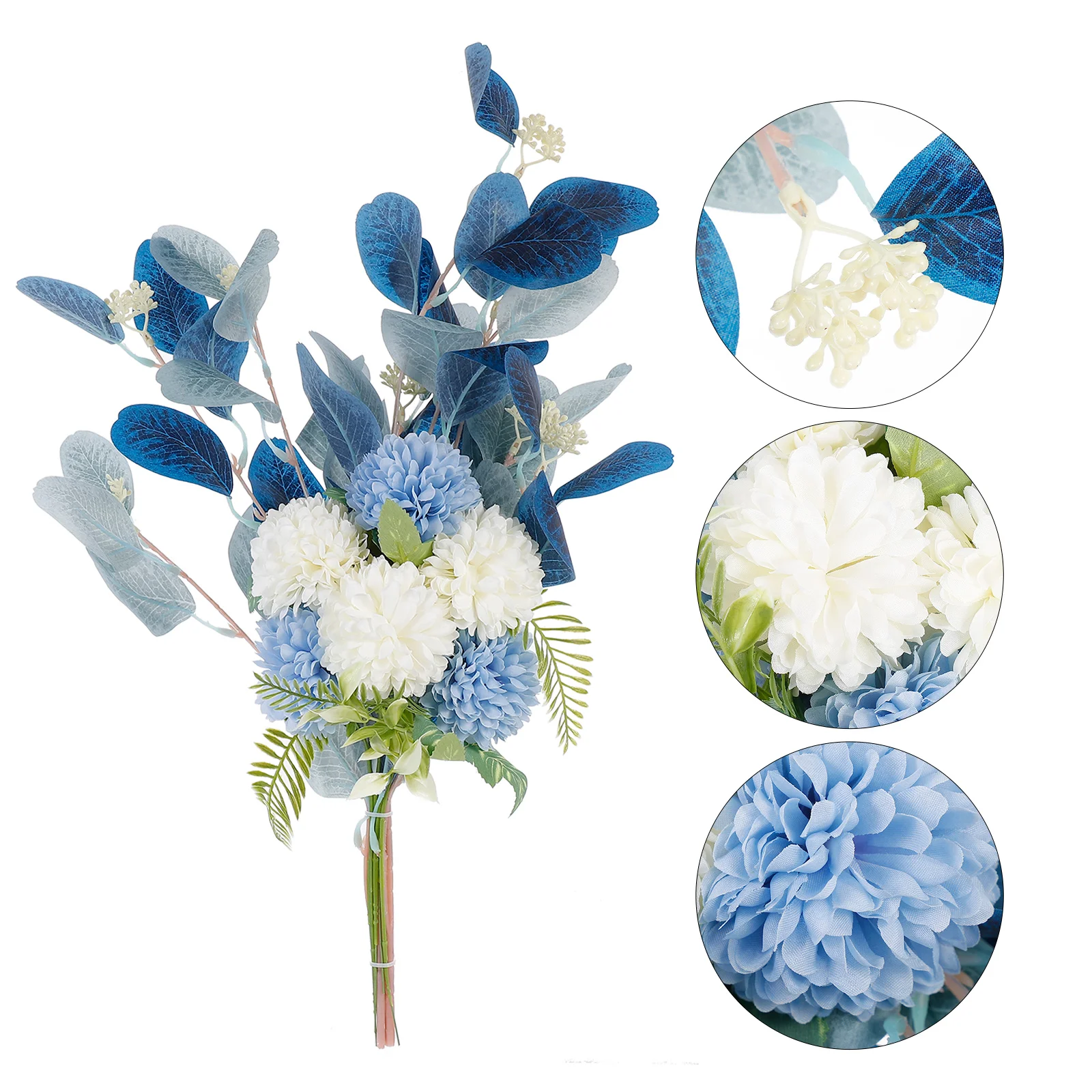 

Artificial Chrysanthemum Bouquet Silk Flower Wedding Centerpieces Eucalyptus Home Office Party Decoration Lifelike FakeFlower
