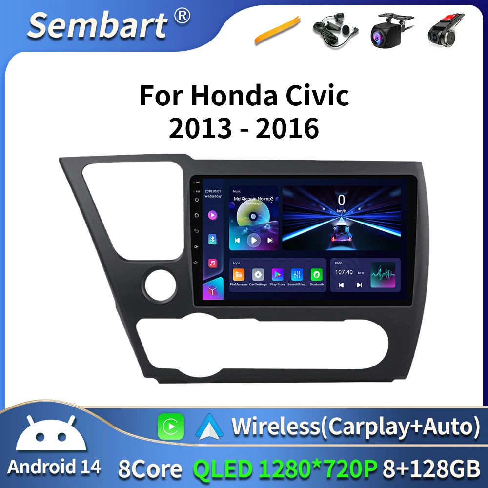 

For Honda Civic 9 2013 2014 2015 2016 Android 14 Carplay Car Radio Multimedia Video Player GPS Navigation 2 Din Autoradio GPS