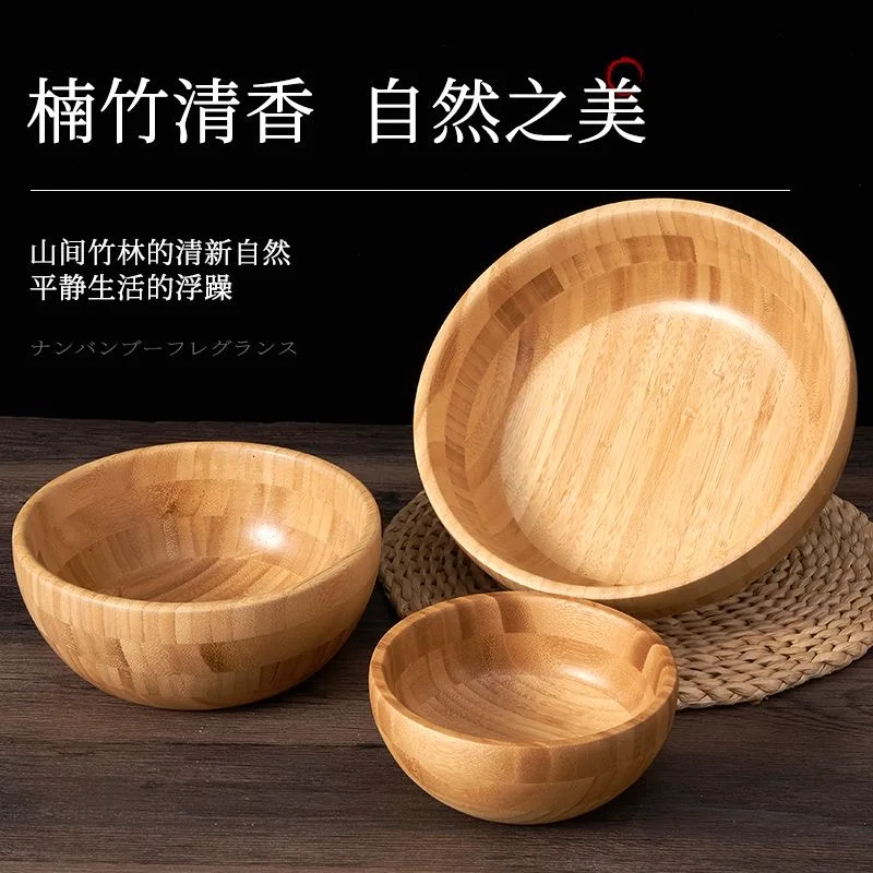 Japanese Style Fruit Bowls Large Natural Bamboo Salad Bowl For Food Eco Friendly Home Products Kitchen Tableware Accessories