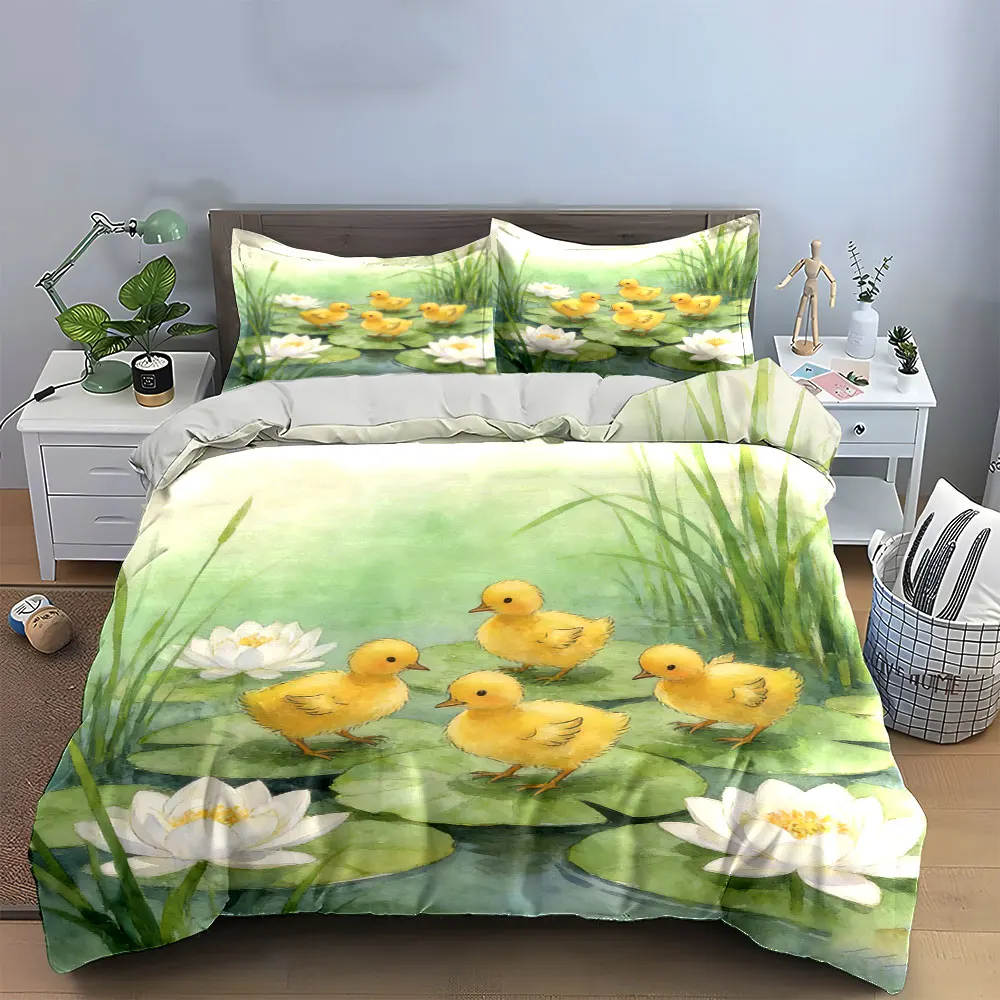 

Ducklings Pond Decorative Artwork Set Soft Comfortable Duvet Cover Bedding Set Included 1*Duvet Cover & 2*Pillowcases, gift