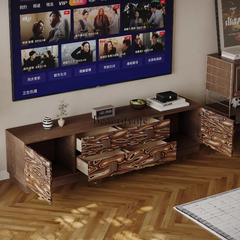 **Medieval style TV cabinet High-end sense solid wood wabi-sabi high-end TV cabinet