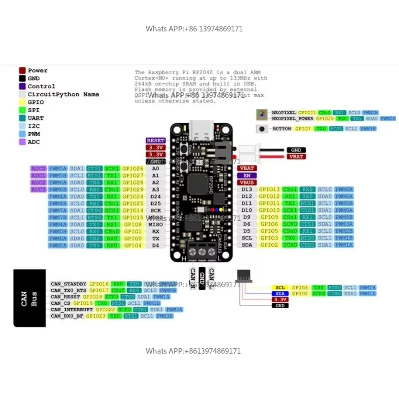 15724 RP2040 CAN Bus Feather with MCP2515 CAN Controller SEMMA Q 5724 Industrial Communication Development Board Accessory