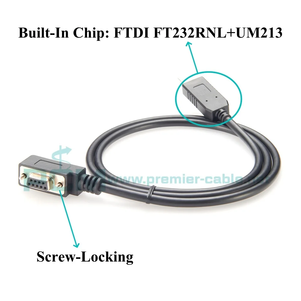FTDI USB to RS232 Serial Cable, Left/Right Angled Low Profile D-Sub 9 Pin Female RS232 to USB2.0 Type-A Serial Programming Cable