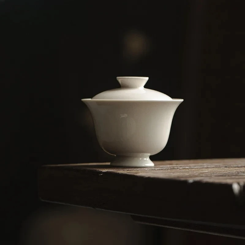 110ml Plant Ash Cover Bowl Creative High Footed Tea Tureen Boutique Ceramic Hand-grasp Bowl Gaiwan Antique Tea Brewing Teaware