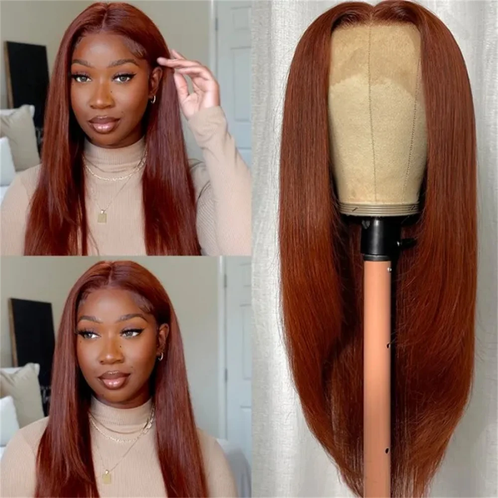 

Reddish Brown Lace Front Wigs For Black Women Layered Wig Copper Red Color Layered Cut Wig Synthetic Glueless Wig Straight Wigs