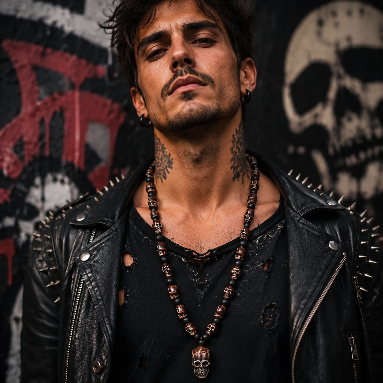 FX802 Hot Imitation bone necklace non-mainstream man sautoir skull beaded necklace Europe United States hip hop pendant necklace