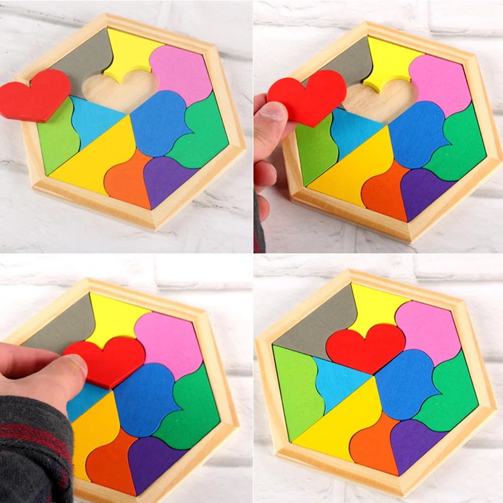 1 zestaw Drewniane Puzzle w Kształcie Serca dla Dzieci, Łamigłówka, Nauka Rozpoznawania Kształtów, Wczesna Edukacja, Gra Logiczna, Puzzle Drewniane
