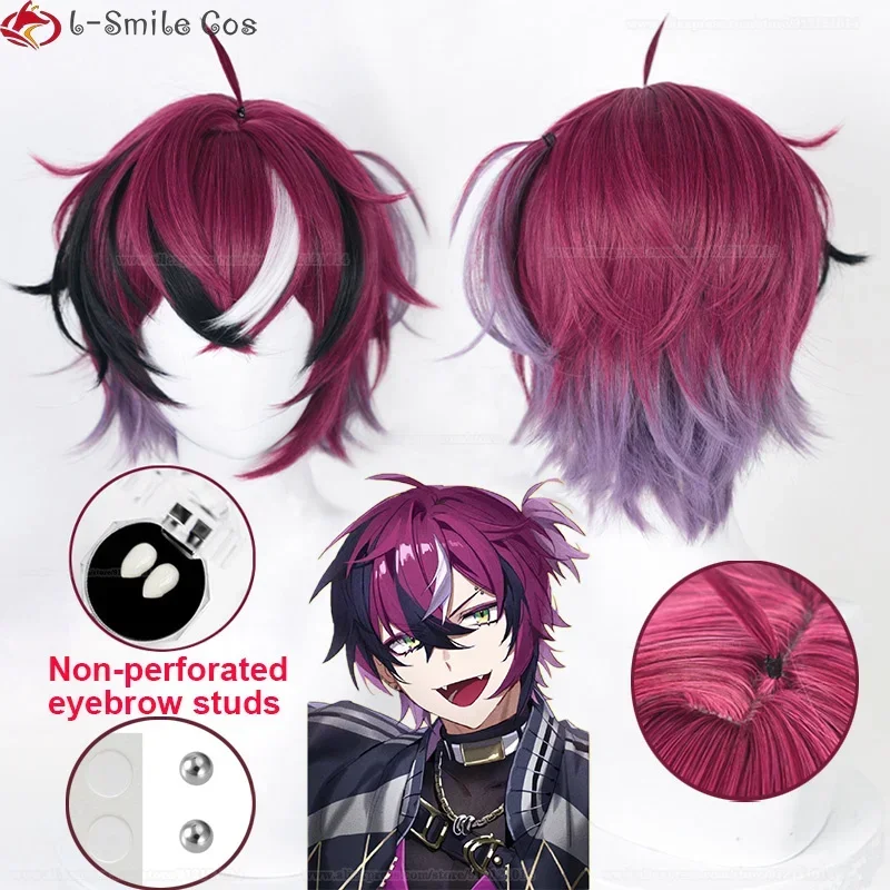 Vtuber EN7 XSOLEIL Dropscythe 코스프레 가발 35cm 짧은 더블 가발 내열성 헤어 남성 Nijisanjien 파티 가발 가발 모자