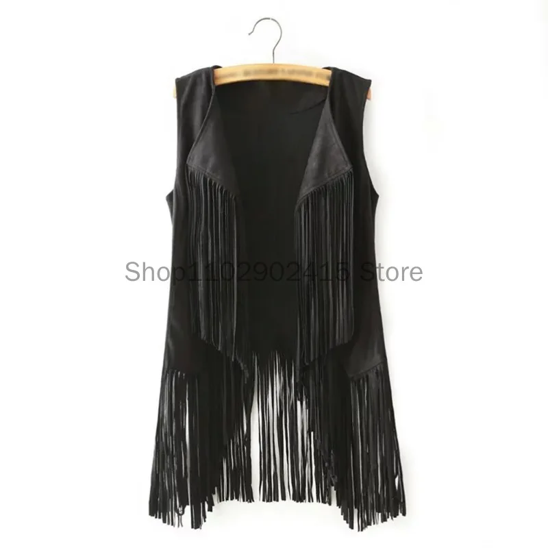 Medieval Fringe Vest Women Leather Suede Vest Tassels Vintage Western Country Cowgirl Vest Cardigan Cosplay Waistcoat Jacket image 2