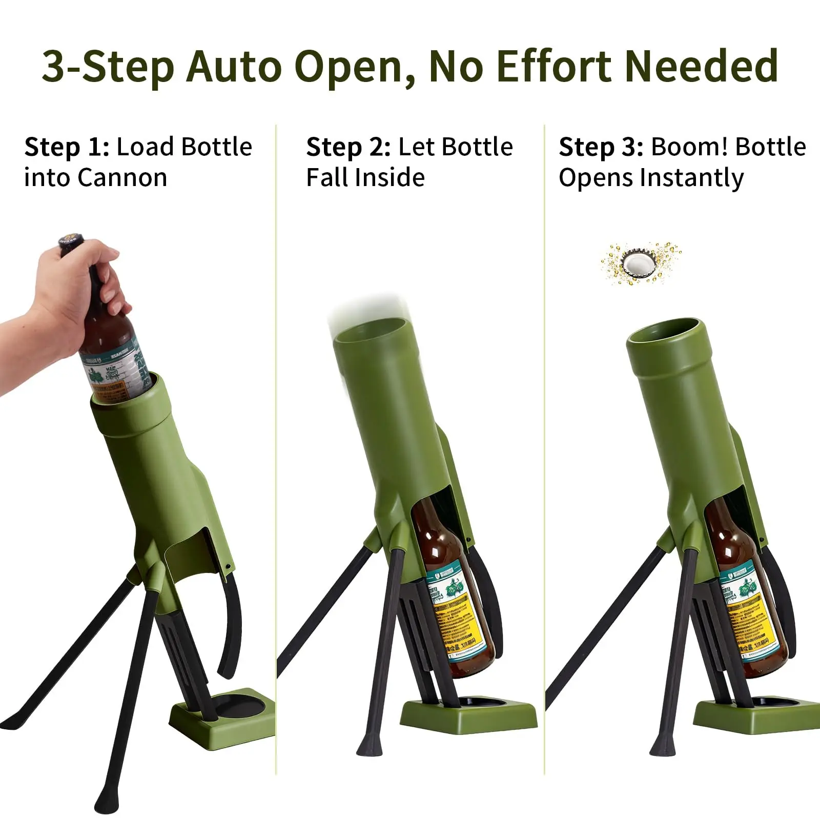 Longneck Beer Mortar Bottle Opener – Heavy-Duty Tactical Cap Launcher, Hands-Free, Party & Home Bar Decor