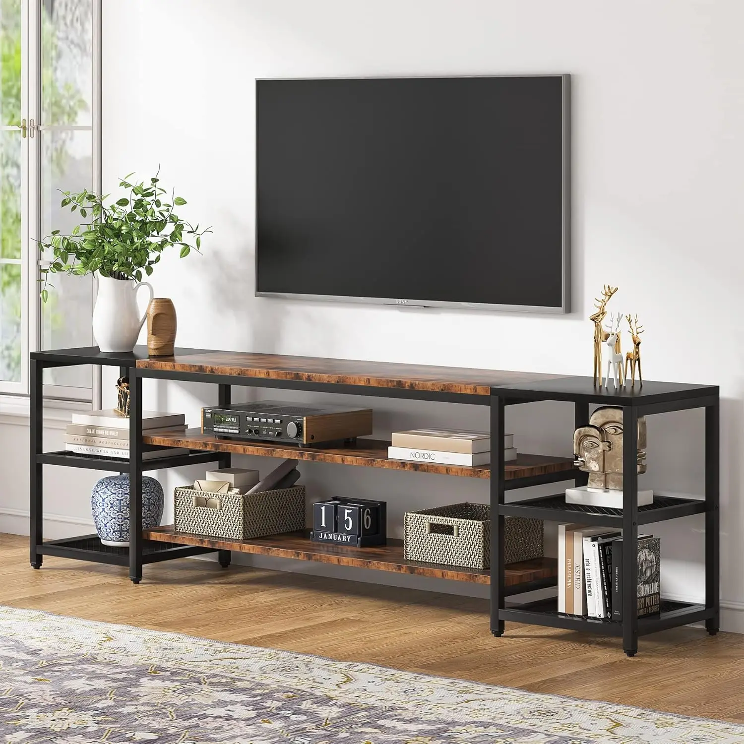 78 Inch TV Stand for TVs up to 85 Inch, Industrial 3-Tier TV Console Table with Storage Shelves for Living Room