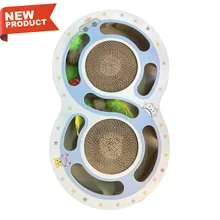 

Double ring style cat scratching board with bell ball hard cardboard wear-resistant sharpen a claw Colourful Feather Toys porous