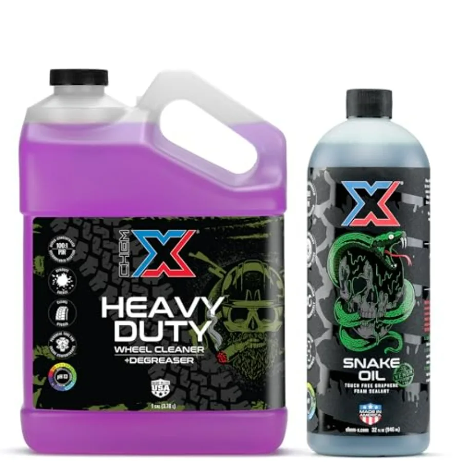 

Heavy Duty Wheel Cleaner and Degreaser 32oz + Touch Free Graphene Foam Sealant 32oz in Black for Long Lasting Protection