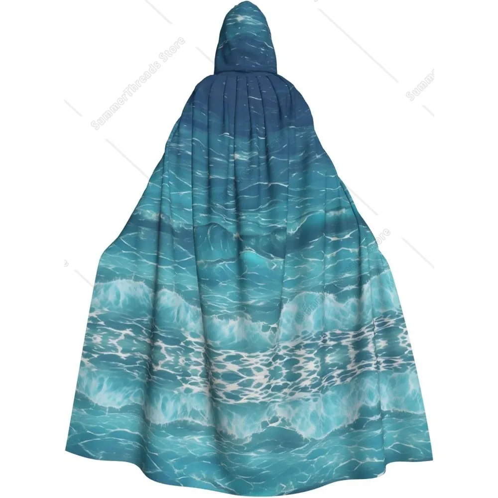 

Halloween Adult Hooded Cape Cloak The Deep Blue Sea Pattern Super Large Hooded Cloak With Bow Tie