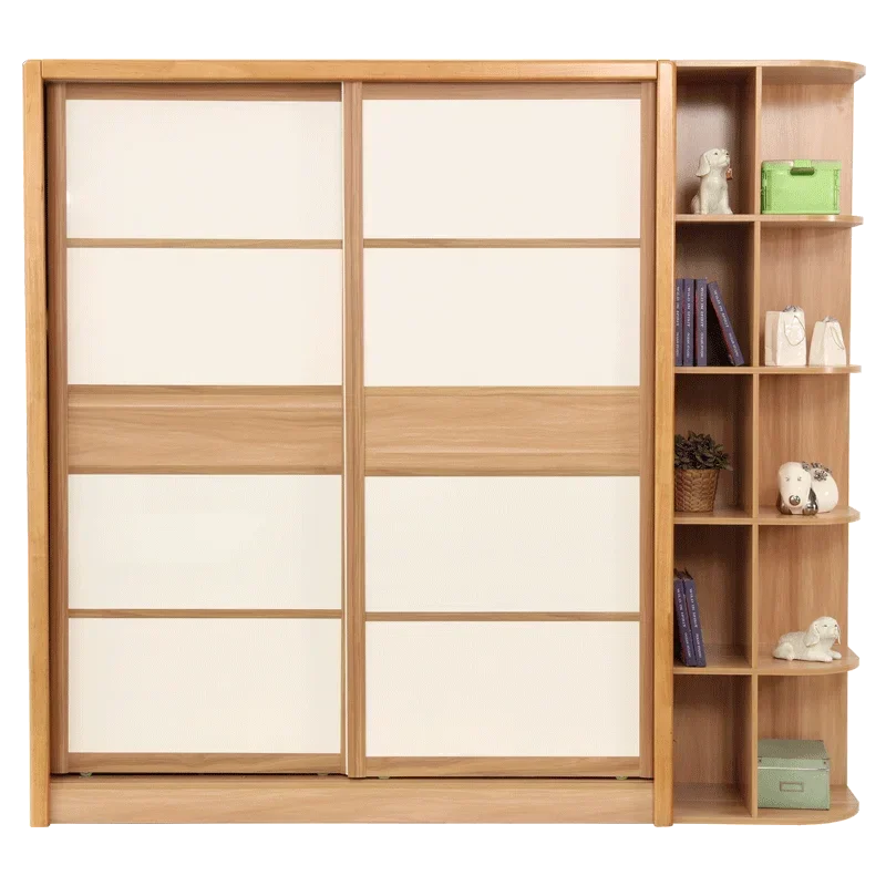 Long - lasting Nordic bedroom solid wood wardrobe, modern and minimalist, economical household sliding door wardrobe Superior