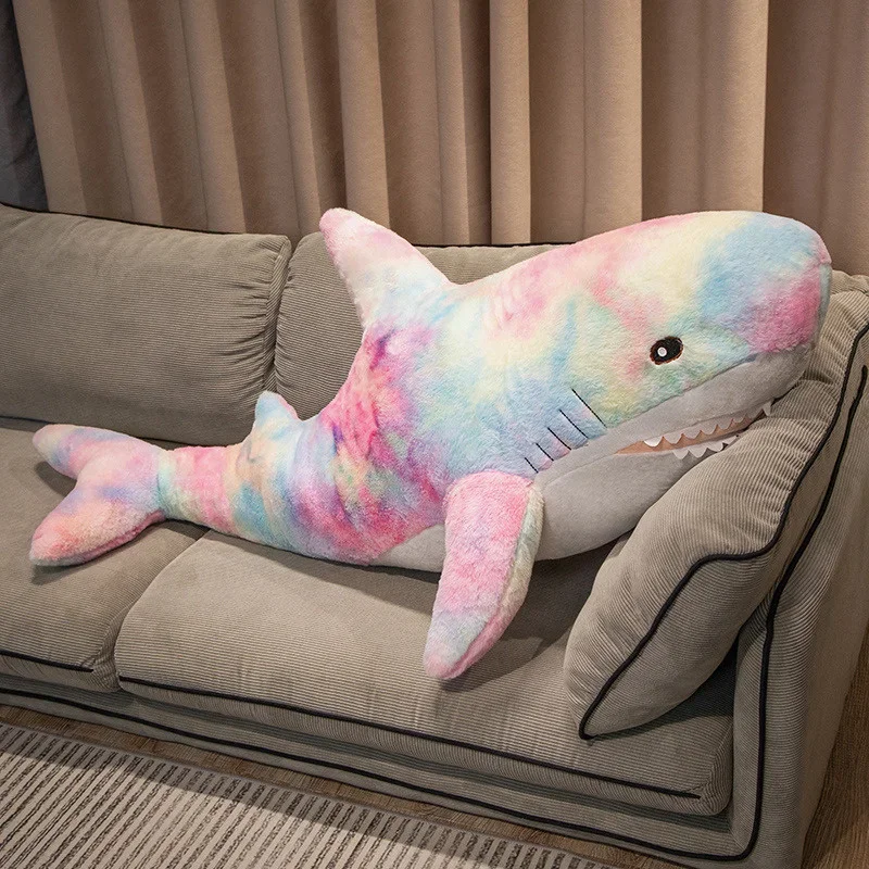 60-140cm Giant Kawaii Colorful Shark Plush Toy Soft Stuffed Animal Reading Hug Pillow Cushion Birthday Gifts Doll For Kids Decor