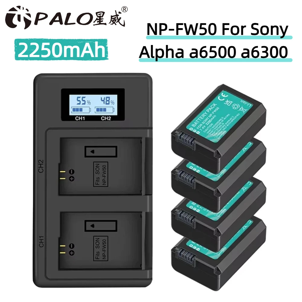 PALO 7.4V 2000mAh NP-FW50 NP FW50 NPFW50 np fw50 Akumulator do aparatu Sony Alpha a6500 a6300 a6000 + podwójna inteligentna ładowarka USB