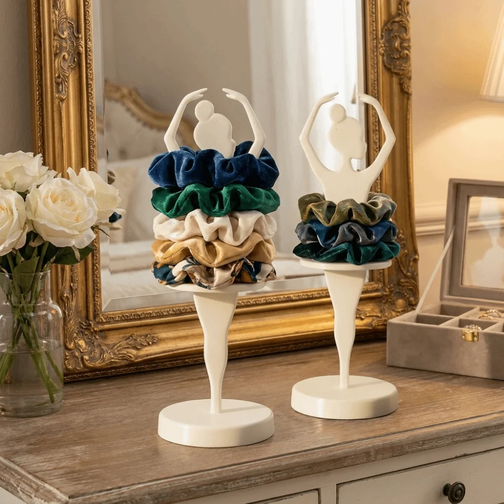 3D Printed Ballet Dancer Scrunchie Holder Decorative Plastic Hair Tie Storage Rack Space Saving Ballerina Scrunchie Holder