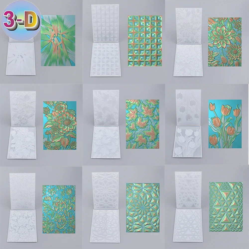 Folder z wytłoczeniami 3D Kwitnące kwiaty Tulipan Geometryczne wzory Tło do dodawania teksturowanych szczegółów do projektu rzemiosła papierowego