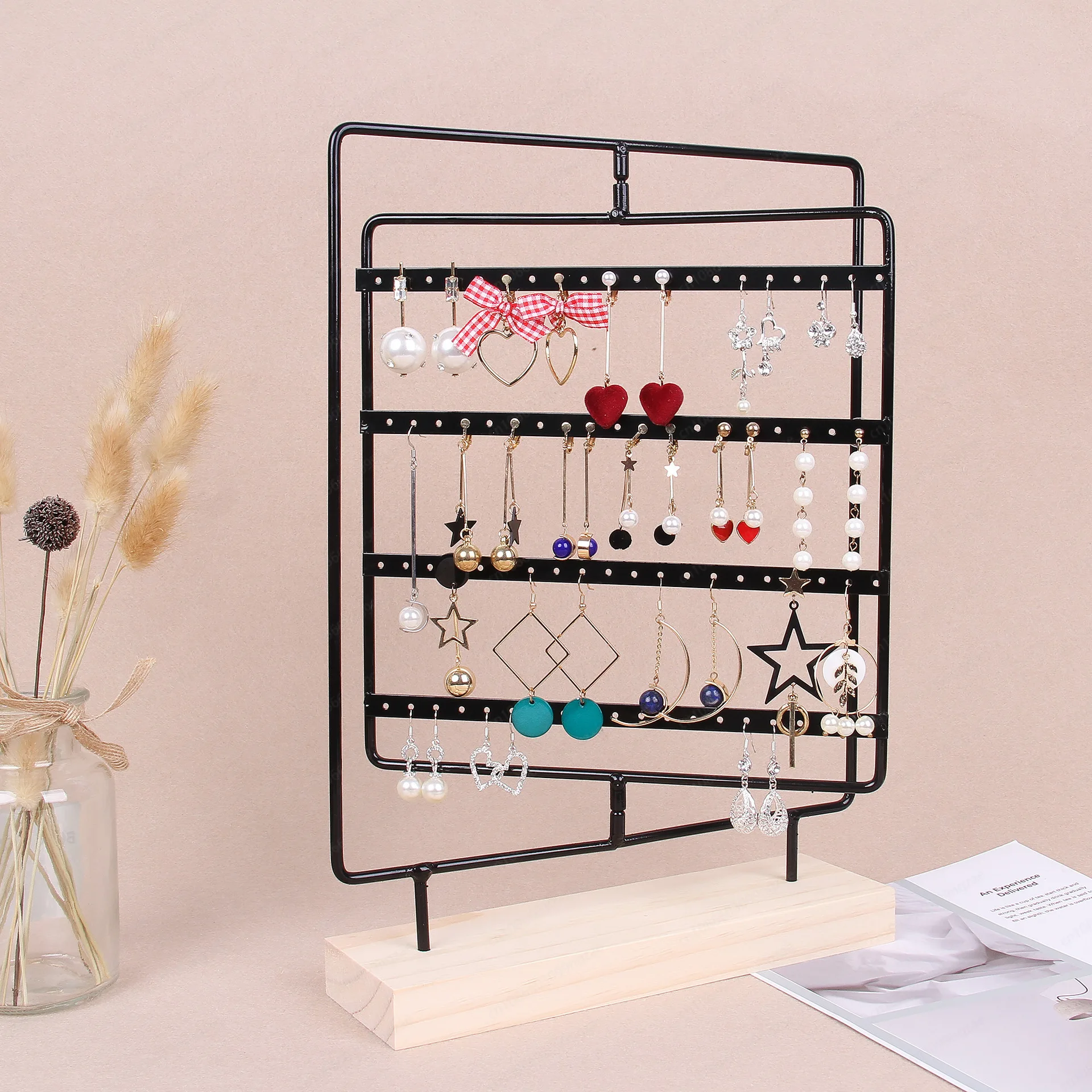 (excluding Jewelry) Double Frame Rotatable Inner Frame Earring Rack Jewelry Rack Earrings Storage Rotatable Solid Wood