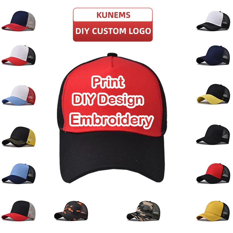 KUNEMS Custom Logo Embroidery Baseball Cap for Men and Women Brand Design Picture Print Mesh Cap Trucker Hat Unisex Wholesale