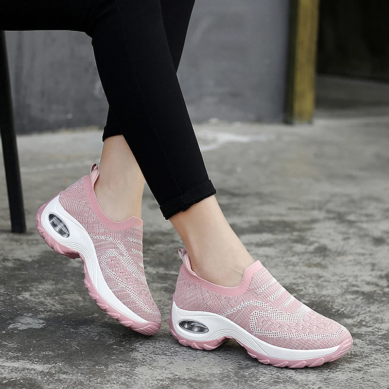 Spring Women\'s Casual Sports Socks Sneakers Fashion Thick Sole Air Cushion Elevated Sloping Heel Rocking Comfort Shoes